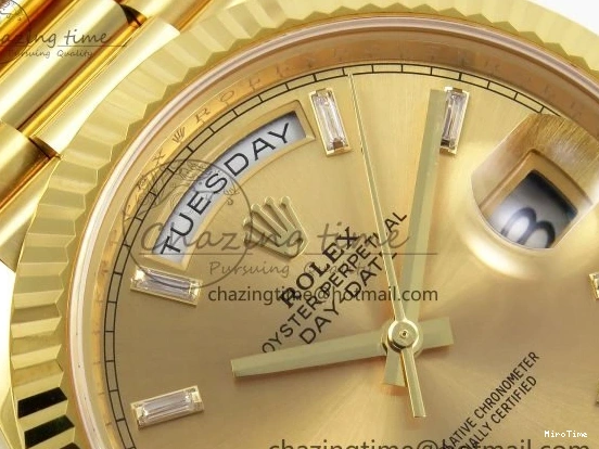 MiroTime 0105 WrinkleFree DayDate 40 228238 ARF 904L Steel YG Crystal Diamonds Bezel on President Bracelet VR 1550